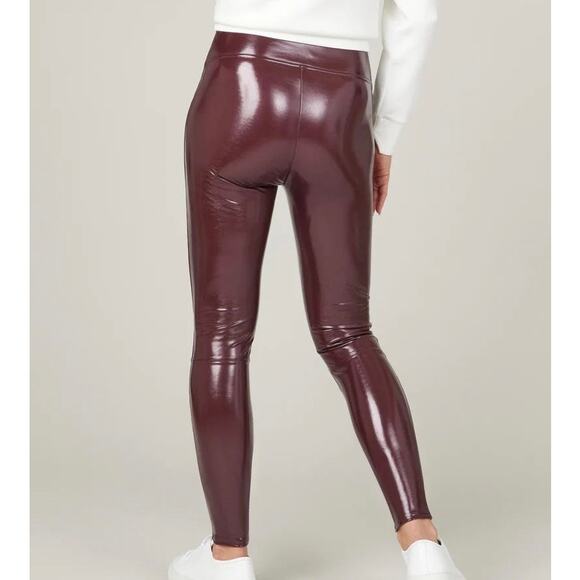 SPANX Faux Patent Leather Leggings Ruby Burgundy XL - Picture 3 of 11
